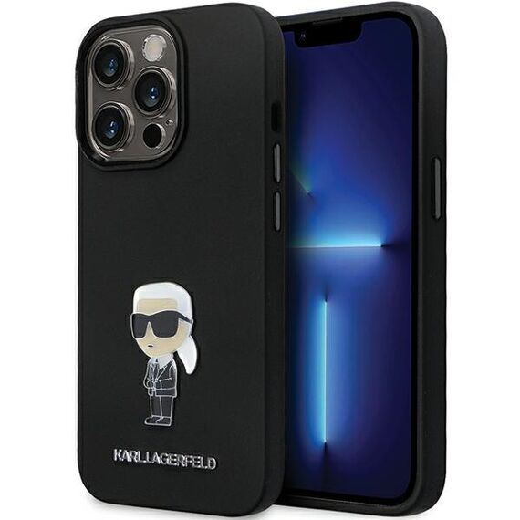 Karl Lagerfeld KLHCP14LSMHKNPK case for iPhone 14 Pro - black Silicone Ikonik Metal Pin | Techbox