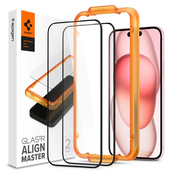 TEMPERED GLASS Spigen ALM GLASS FC 2-PACK IPHONE 15 PLUS BLACK - Apple iPhone - Screen & Camera Protection - Techbox