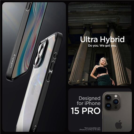 Spigen Crystal Hybrid iPhone 15 Pro Case - Black | Techbox