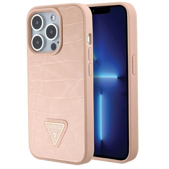 Guess GUHCP15XPCRTHCP iPhone 15 Pro Max pink/pink hardcase Croco Triangle Metal Logo | Techbox