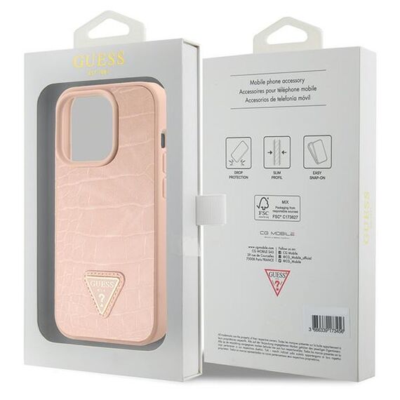 Guess GUHCP15XPCRTHCP iPhone 15 Pro Max pink/pink hardcase Croco Triangle Metal Logo | Techbox