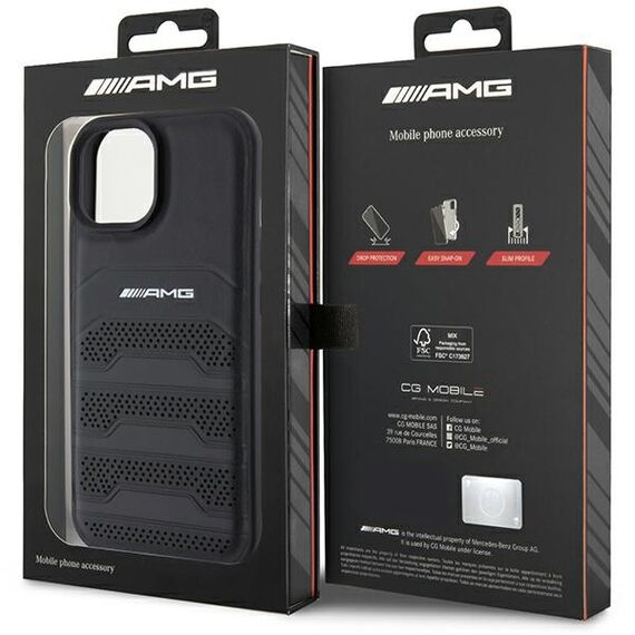 AMG Leather Debossed Lines case for iPhone 15 Plus - black | Techbox