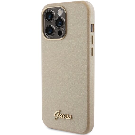 Guess Glitter Glossy Script case for iPhone 15 Pro - gold | Techbox