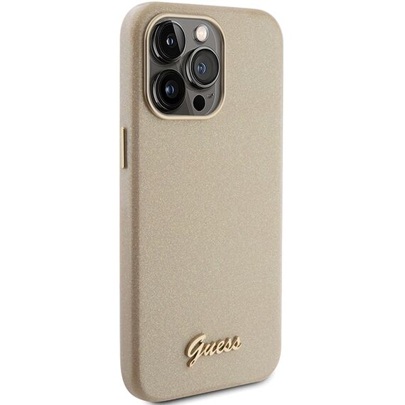 Guess Glitter Glossy Script case for iPhone 15 Pro - gold | Techbox