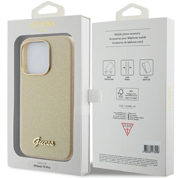 Guess Glitter Glossy Script case for iPhone 15 Pro - gold | Techbox