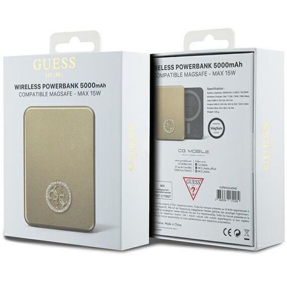 Guess MagSafe 4G Strassed Metal Logo induction power bank 15W 5000mAh - gold - Powerbanks - Smartphone Chargers - Techbox