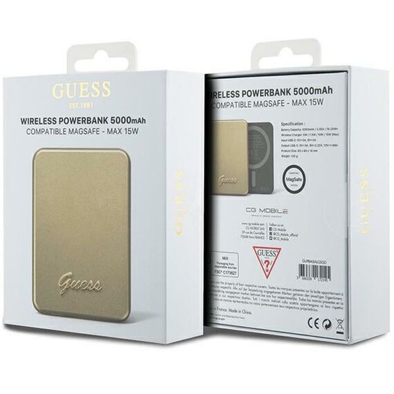 Guess MagSafe Metal Script Logo induction power bank 15W 5000mAh - gold - Powerbanks - Smartphone Chargers - Techbox
