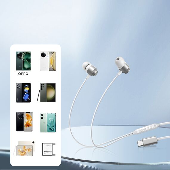 Joyroom JR-EC06 USB-C in-ear headphones - silver - Headsets - Speakers & Headphones - Techbox