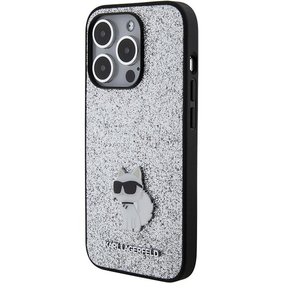 Karl Lagerfeld Fixed Glitter Choupette Logo Metal Pin Case for iPhone 15 Pro Max - Silver - Apple Cases - Cases - Techbox