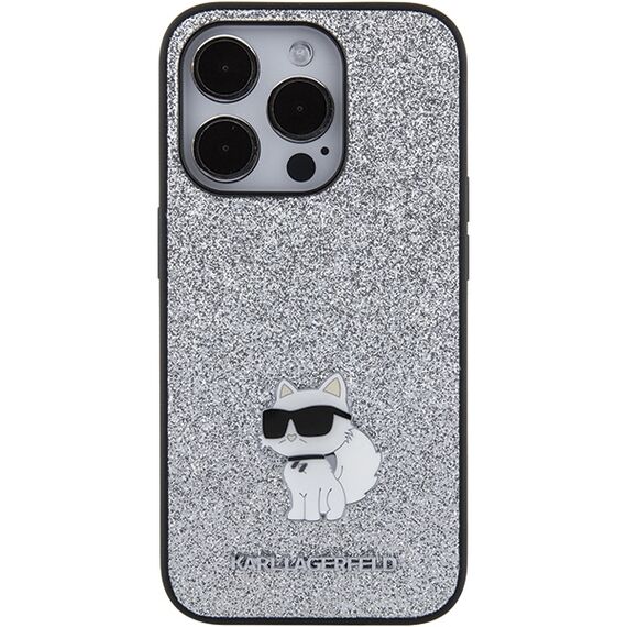 Karl Lagerfeld Fixed Glitter Choupette Logo Metal Pin Case for iPhone 15 Pro Max - Silver - Apple Cases - Cases - Techbox