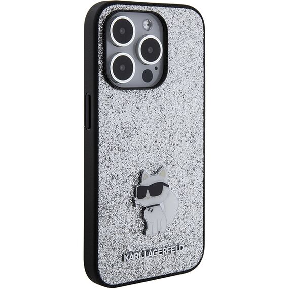 Karl Lagerfeld Fixed Glitter Choupette Logo Metal Pin Case for iPhone 15 Pro Max - Silver - Apple Cases - Cases - Techbox