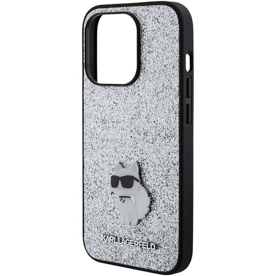 Karl Lagerfeld Fixed Glitter Choupette Logo Metal Pin Case for iPhone 15 Pro Max - Silver - Apple Cases - Cases - Techbox