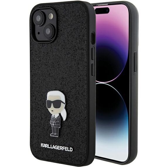 Karl Lagerfeld Fixed Glitter Ikonik Logo Metal Pin case for iPhone 15 - black - Apple Cases - Cases - Techbox
