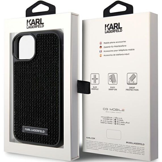 Karl Lagerfeld Rhinestone Logo Metal Plate case for iPhone 15 - black | Techbox