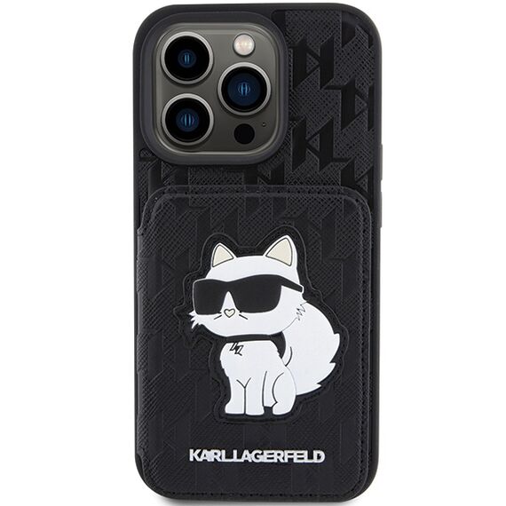 Karl Lagerfeld Saffiano Cardslots and Stand Monogram Choupette Case for iPhone 15 Pro - Black - Apple Cases - Cases - Techbox