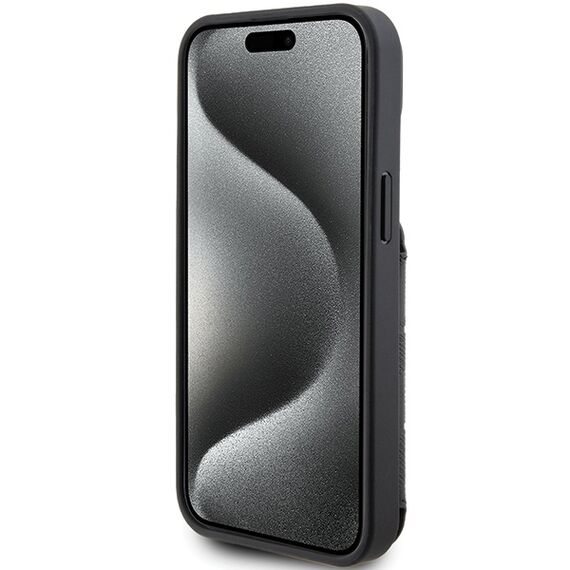Karl Lagerfeld Saffiano Cardslots and Stand Monogram Ikonik Patch case for iPhone 15 - black | Techbox