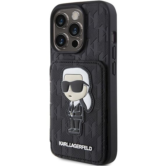 Karl Lagerfeld Saffiano Cardslots and Stand Monogram Ikonik Patch case for iPhone 15 Pro - black | Techbox