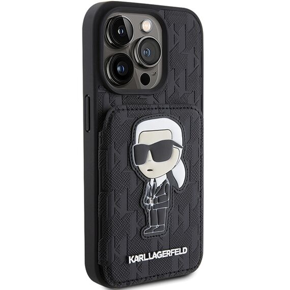 Karl Lagerfeld Saffiano Cardslots and Stand Monogram Ikonik Patch case for iPhone 15 Pro - black | Techbox