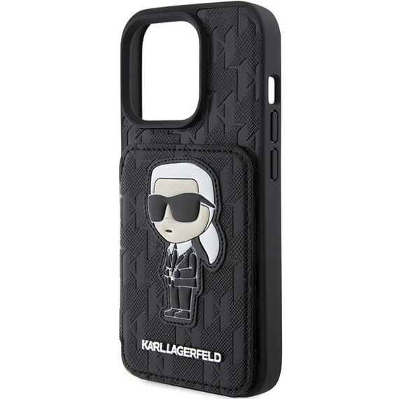 Karl Lagerfeld Saffiano Cardslots and Stand Monogram Ikonik Patch case for iPhone 15 Pro - black | Techbox