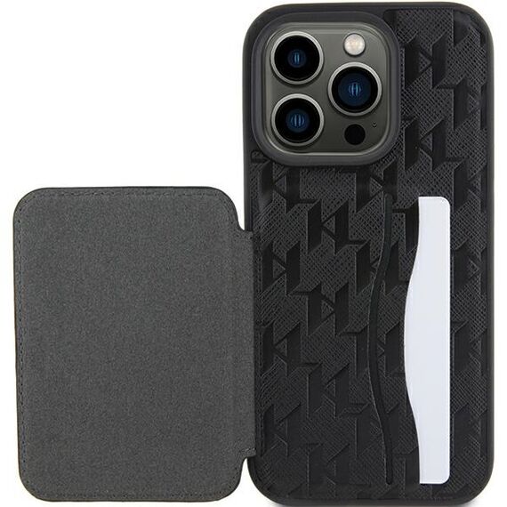 Karl Lagerfeld Saffiano Cardslots and Stand Monogram Ikonik Patch case for iPhone 15 Pro - black | Techbox