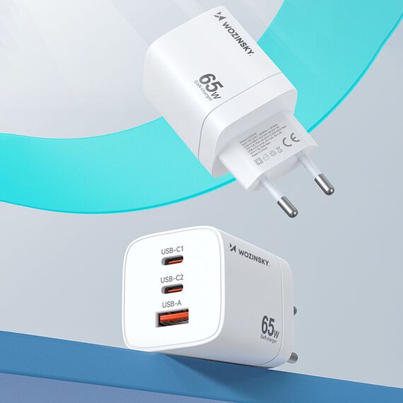 Wozinsky CGWCW 65W USB-A / 2 x USB-C GaN wall charger - white - Travel Chargers - Smartphone Chargers - Techbox