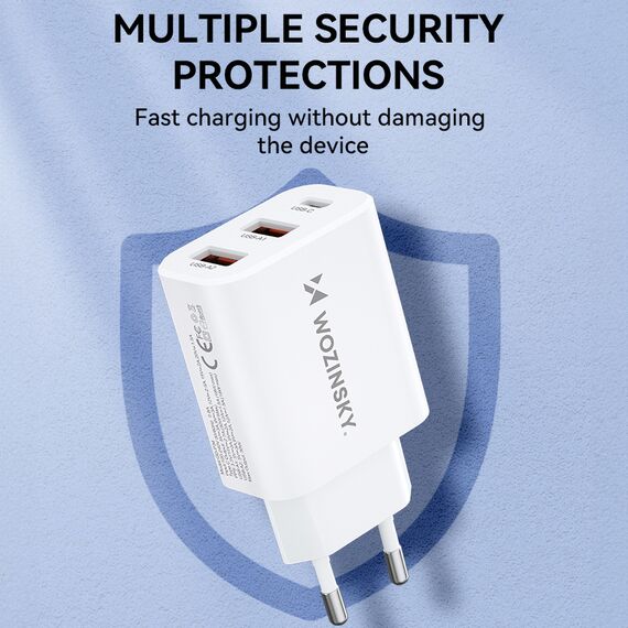 Wozinsky CWCUCW 30W USB-C / 2 x USB-A Wall Charger - White | Techbox