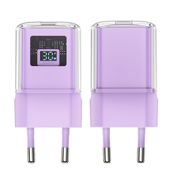 Acefast A53 PD 30W GaN USB-C charger with display - purple - Travel Chargers - Smartphone Chargers - Techbox