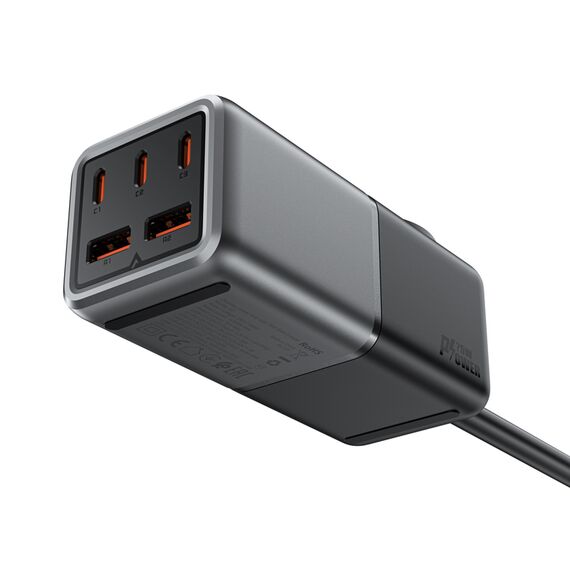 Acefast Z2 GaN 75W PD desktop charger 3x USB-C 2x USB-A - black and gray - Travel Chargers - Smartphone Chargers - Techbox