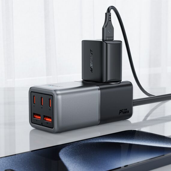 Acefast Z2 GaN 75W PD desktop charger 3x USB-C 2x USB-A - black and gray - Travel Chargers - Smartphone Chargers - Techbox