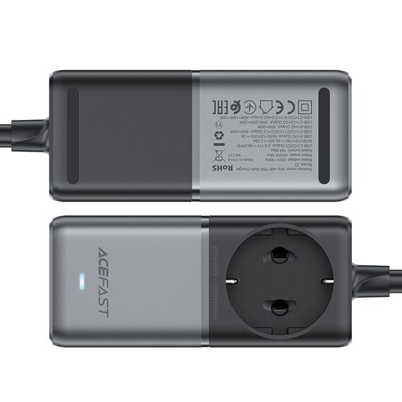Acefast Z2 GaN 75W PD desktop charger 3x USB-C 2x USB-A - black and gray - Travel Chargers - Smartphone Chargers - Techbox
