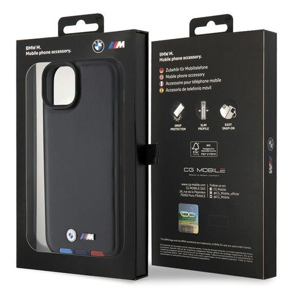 BMW BMHCP15M22PTDK iPhone 15 Plus 6.7" black/black Leather Stamp Tricolor - Apple Cases - Cases - Techbox
