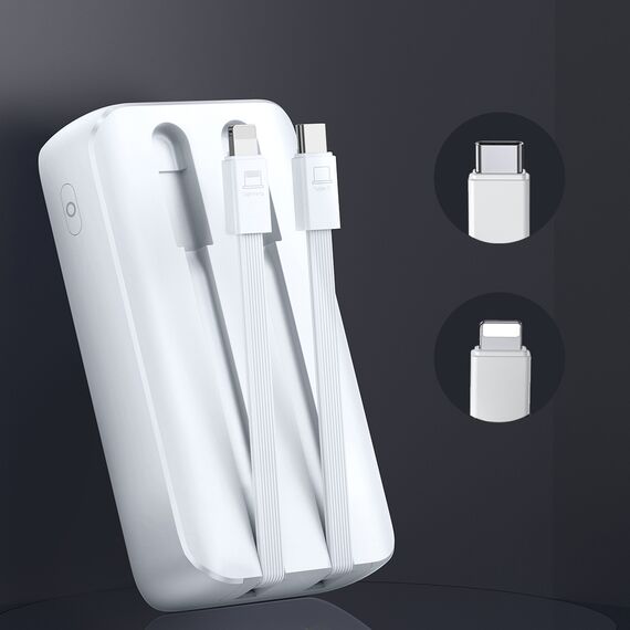 Mini power bank with built-in cables Joyroom JR-PBC06 30W 10000mAh - white | Techbox
