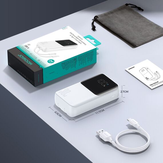 Mini power bank with built-in cables Joyroom JR-PBC06 30W 10000mAh - white | Techbox