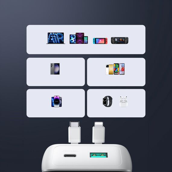 Mini power bank with built-in cables Joyroom JR-PBC06 30W 10000mAh - white | Techbox