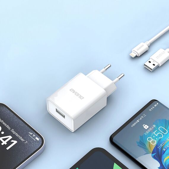 Dudao A4EU USB-A 2.1A wall charger - white + USB-A - Lightning cable | Techbox