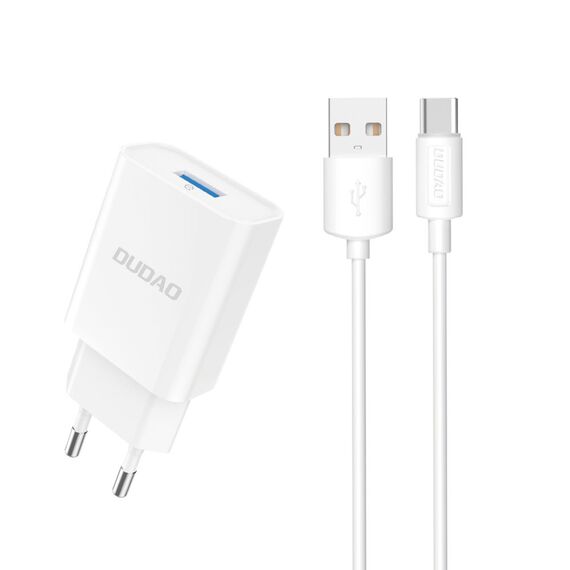 Dudao A4EU USB-A 2.1A wall charger - white + USB-A - USB-C cable | Techbox