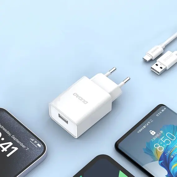 Dudao A4EU USB-A 2.1A wall charger - white + USB-A - USB-C cable | Techbox