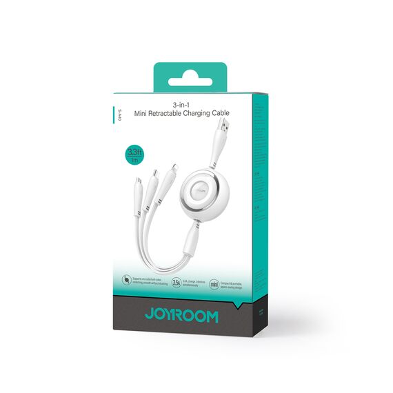 Joyroom S-A40 Colorful Series 3in1 retractable cable USB-A to USB-C / Lightning / microUSB 1m - white - Cables & Adapters - Cables & Accessories - Techbox