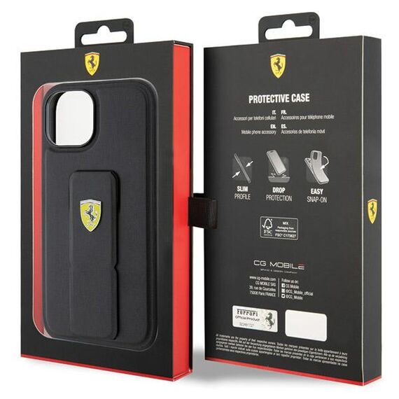 Ferrari Grip Stand Metal Logo case for iPhone 15 - black - Apple Cases - Cases - Techbox