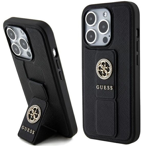 Guess Grip Stand 4G Saffiano Strass case for iPhone 15 Pro Max - black - Apple Cases - Cases - Techbox
