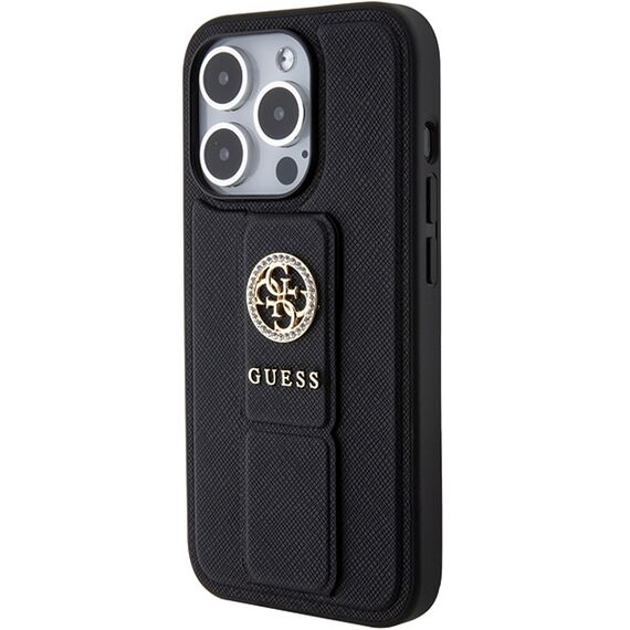 Guess Grip Stand 4G Saffiano Strass case for iPhone 15 Pro Max - black - Apple Cases - Cases - Techbox