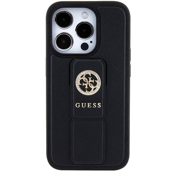Guess Grip Stand 4G Saffiano Strass case for iPhone 15 Pro Max - black - Apple Cases - Cases - Techbox