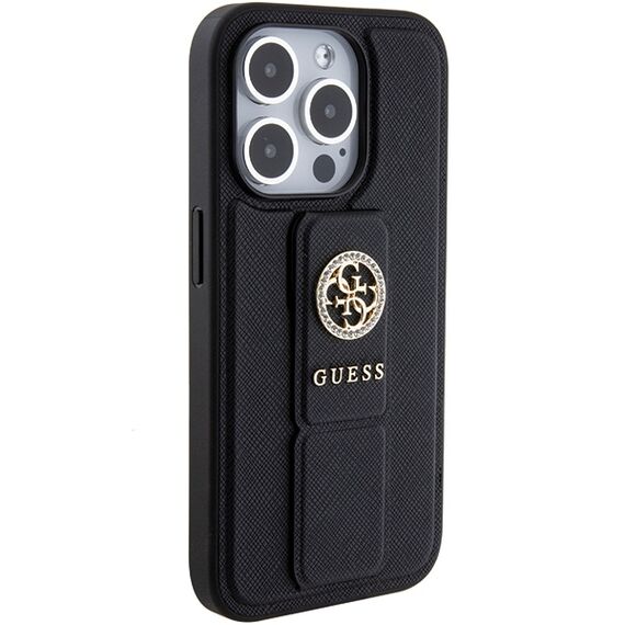 Guess Grip Stand 4G Saffiano Strass case for iPhone 15 Pro Max - black - Apple Cases - Cases - Techbox
