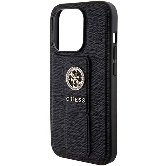 Guess Grip Stand 4G Saffiano Strass case for iPhone 15 Pro Max - black - Apple Cases - Cases - Techbox