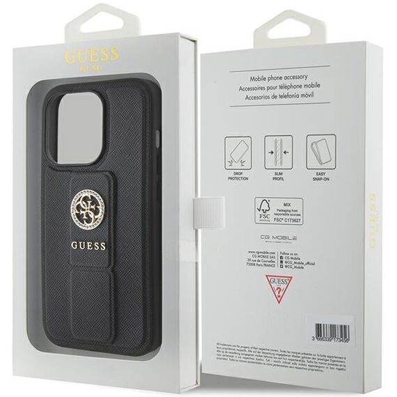 Guess Grip Stand 4G Saffiano Strass case for iPhone 15 Pro Max - black - Apple Cases - Cases - Techbox