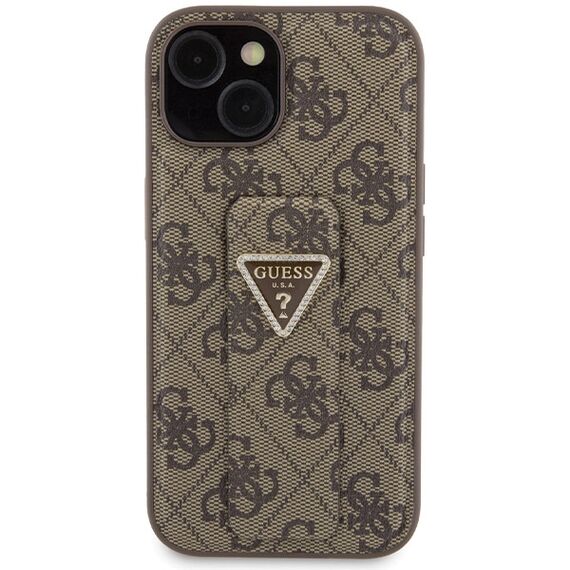 Guess Grip Stand 4G Triangle Strass case for iPhone 15 - brown | Techbox