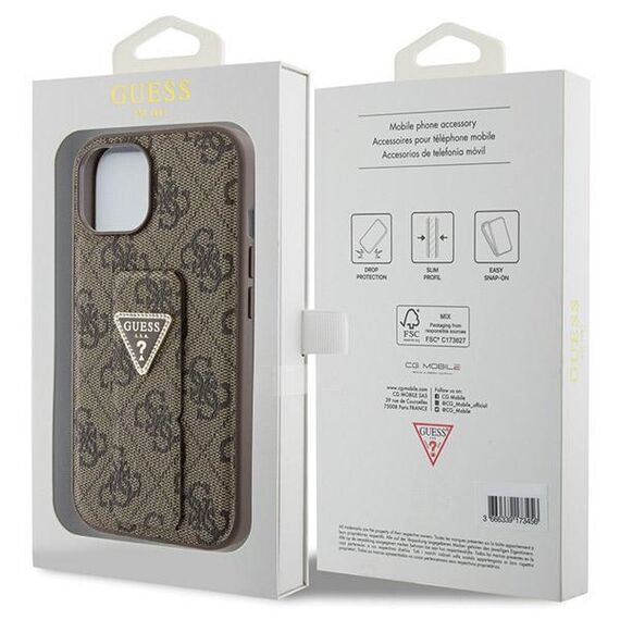 Guess Grip Stand 4G Triangle Strass case for iPhone 15 - brown | Techbox