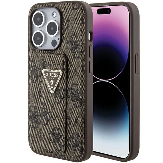 Guess Grip Stand 4G Triangle Strass case for iPhone 15 Pro - brown - Apple Cases - Cases - Techbox