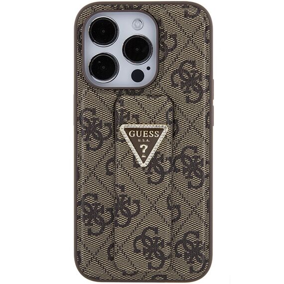 Guess Grip Stand 4G Triangle Strass case for iPhone 15 Pro - brown - Apple Cases - Cases - Techbox