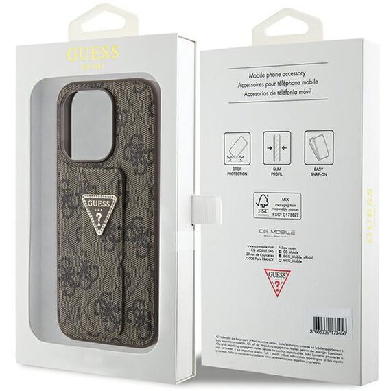 Guess Grip Stand 4G Triangle Strass case for iPhone 15 Pro - brown - Apple Cases - Cases - Techbox